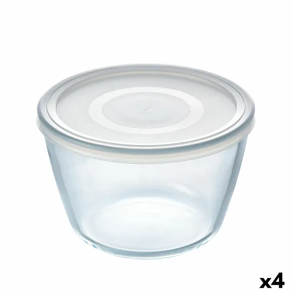 Pyöreä eväsrasia kannella Pyrex Cook & Freeze 1,6 L 17 x 17 x 12 cm Läpinäkyvä Silikoni Lasi (4 osaa)