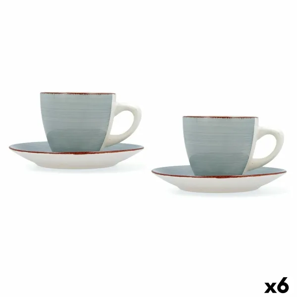 Mukisetti aluslautasilla Quid Vita Morning Sininen Keraminen (4 Kappaletta) (6 osaa)