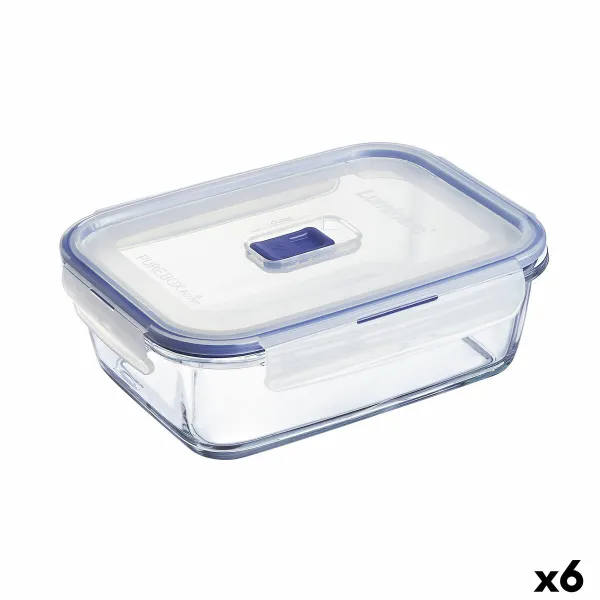Hermētiska Pusdienu Kastīte Luminarc Pure Box Active 19 x 13 cm 1,22 L Daudzkrāsains Stikls (6 gb.)
