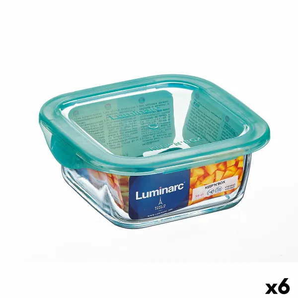 Kvadratinė pietų dėžutė su dangteliu Luminarc Keep'n Lagon 15,6 x 6,6 cm Turkis 1,22 L stiklas (6 vnt.)
