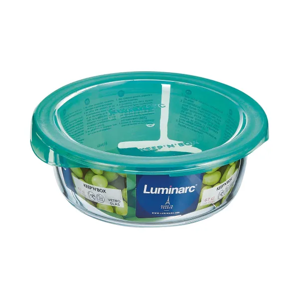Apaļa Pusdienu Kastīte ar Vāku Luminarc Keep'n Lagon 13,5 x 6 cm Tirkīzs 680 ml Stikls (6 gb.)