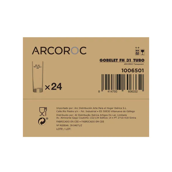 Glāžu komplekts Arcoroc Tubo Caurspīdīgs Stikls 300 ml Caurule (24 gb.)
