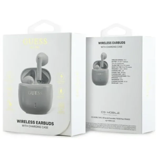 Guess Printed Classic Logo - Bluetooth TWS Headphones + Charging Case (Gray)