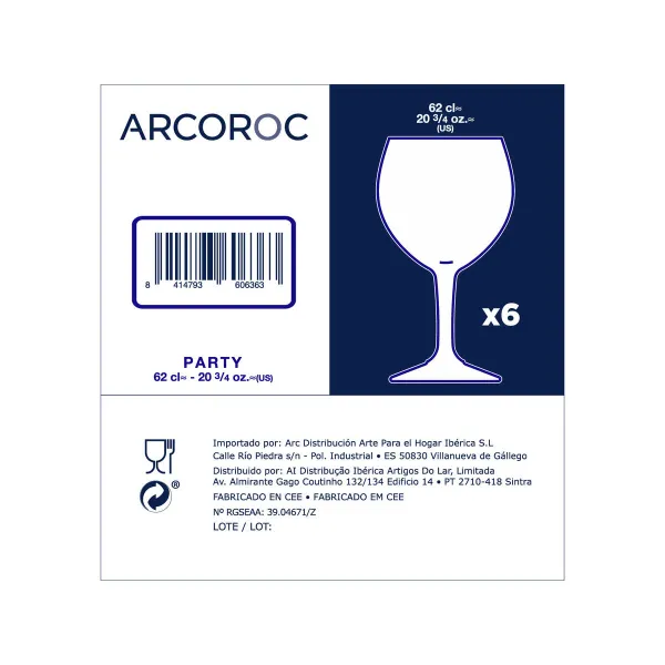 Набор рюмок Arcoroc Party 6 штук Прозрачный Cтекло 620 ml