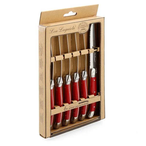 Mėsos peilių rinkinys Lou Laguiole Rustic Raudona Metalinis 13 cm Mėsa (6 vnt.)