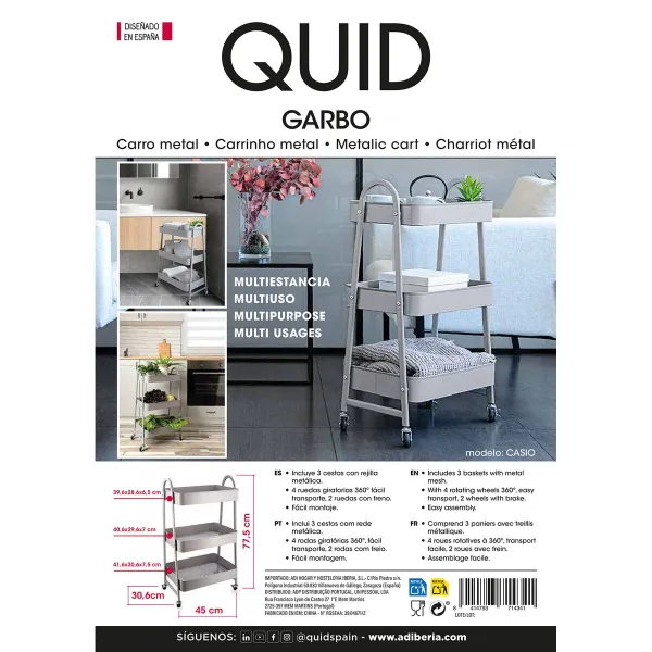 Daržovių vežimėlis Quid Casio Pilka Metalinis 45 x 30,6 x 77,5 cm