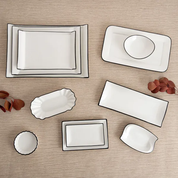 Välipalatarjotin Quid Gastro Valkoinen Musta Keraminen 20,5 x 11 x 3,5 cm (12 osaa)