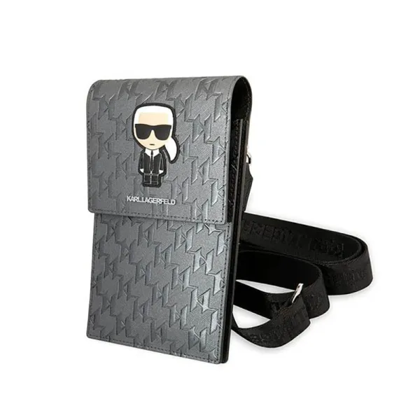 Karl Lagerfeld Monogram Ikonik Patch Wallet Phone Bag - Bag for smartphone and accessories (Silver)