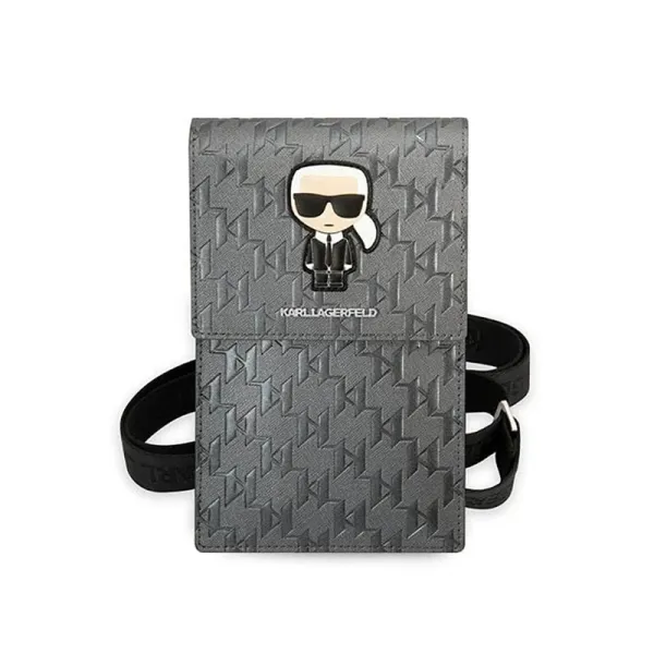 Karl Lagerfeld Monogram Ikonik Patch Wallet Phone Bag - Bag for smartphone and accessories (Silver)