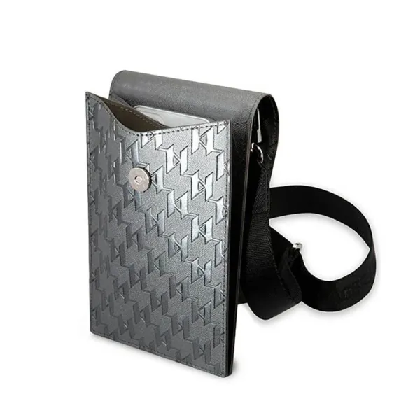 Karl Lagerfeld Monogram Ikonik Patch Wallet Phone Bag - Bag for smartphone and accessories (Silver)