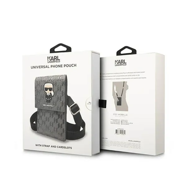 Karl Lagerfeld Monogram Ikonik Patch Wallet Phone Bag - Bag for smartphone and accessories (Silver)