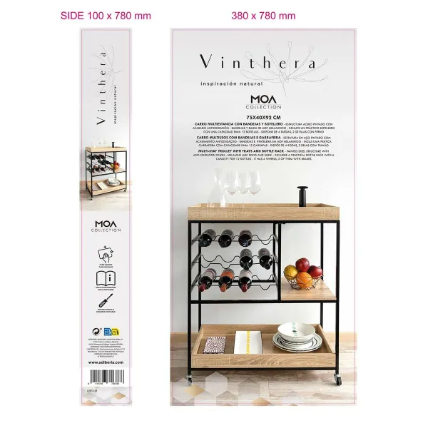 Стол-тележка Vinthera Moa Подставка под бутылки Чёрный Металл 75 x 40 x 91,5 cm