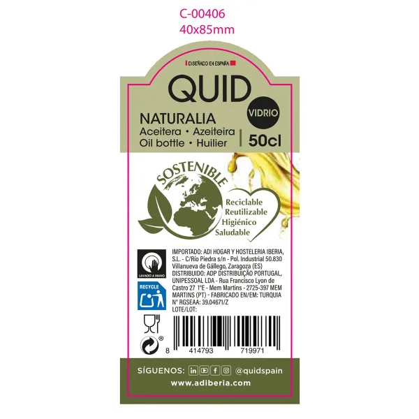 Indelis aliejui Quid Naturalia Žalia stiklas 550 ml