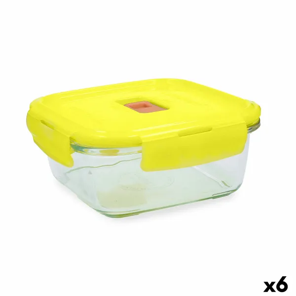Hermetiška priešpiečių dėžutė Luminarc Pure Box Holy Geltona stiklas Kvadratai 1,22 L (6 vnt.)