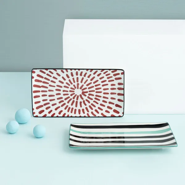 Välipalatarjotin Bidasoa Zigzag Monivärinen Keraminen Suorakulmainen 20 x 11 cm 2 osaa