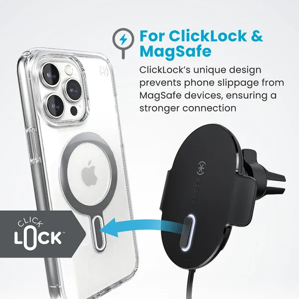 Speck Charging Vent Mount + ClickLock - MagSafe Wireless Charging Car Holder (Black)