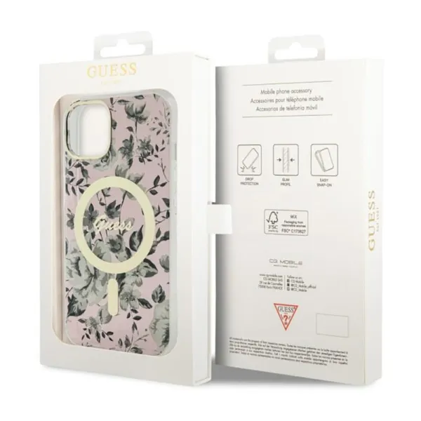 Guess Flower MagSafe - Case for iPhone 14 (Pink)