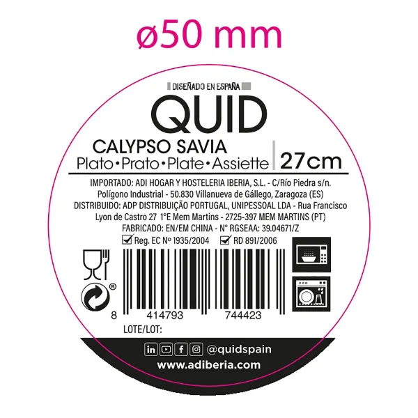 Flat Plate Quid Calypso Green Ceramic Ø 27 cm (12 Units)