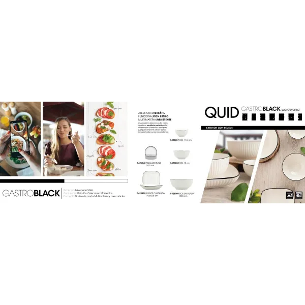 Snack Bowl Quid Gastro Black White Black Ceramic (6 Units)
