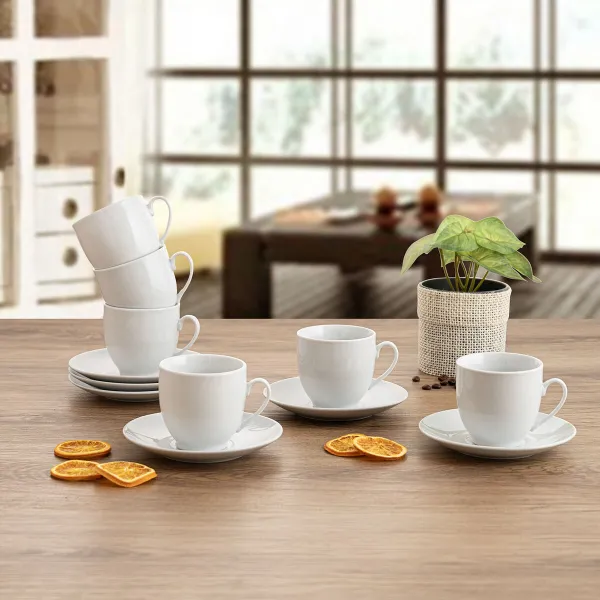 Cup with Plate Quid New Renova White Ceramic 200 ml (6 Units)