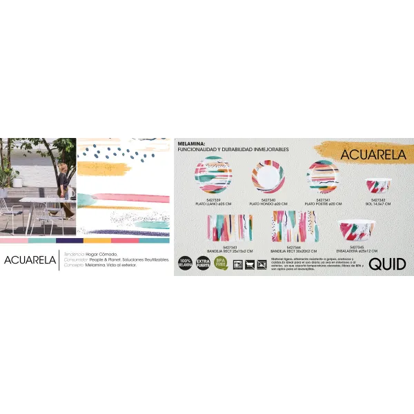 Snack tray Quid Acuarela Pink 25 x 15 x 2 cm (12 Units)