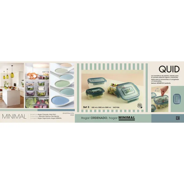 Set of lunch boxes Quid Minimal Green Plastic 500 ml 1 L 1,8 L 3 Pieces