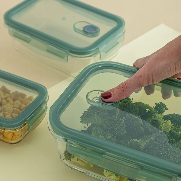 Set of lunch boxes Quid Minimal Green Glass 330 ml 800 ml 1,8 L 3 Pieces