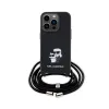 Karl Lagerfeld Crossbody Saffiano Metal Pin Karl & Choupette - Case for iPhone 15 Pro (Black)