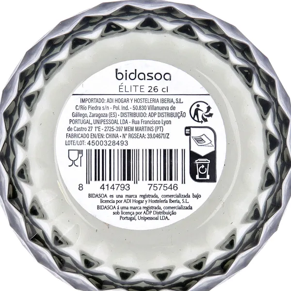 Стакан воды Bidasoa Elite Серый Cтекло 260 ml (6 штук)