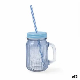 Purkki Kannella ja Pillillä Quid Maison Sininen Lasi 450 ml (12 osaa)