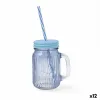 Кружка с Крышкой и Соломинкой Quid Maison Синий Cтекло 450 ml (12 штук)