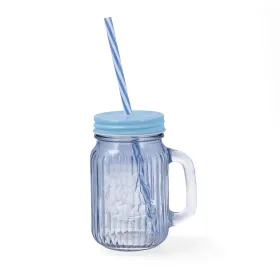 Purkki Kannella ja Pillillä Quid Maison Sininen Lasi 450 ml (12 osaa)