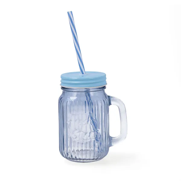 Кружка с Крышкой и Соломинкой Quid Maison Синий Cтекло 450 ml (12 штук)