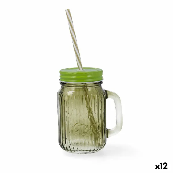 Кружка с Крышкой и Соломинкой Quid Maison Зеленый Cтекло 450 ml (12 штук)