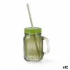 Кружка с Крышкой и Соломинкой Quid Maison Зеленый Cтекло 450 ml (12 штук)