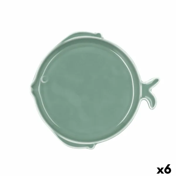 Flat Plate Bidasoa Aura Stela Green Ceramic Fish 19 x 18 x 2 cm (6 Units)