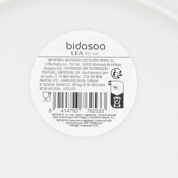 Pizza Plate Bidasoa Lea Hydrozero White Ceramic Ø 30 cm (6 Units)