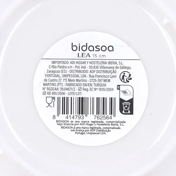 Plate Bidasoa Lea Hydrozero White Ceramic Ø 15 cm Bread (6 Units)
