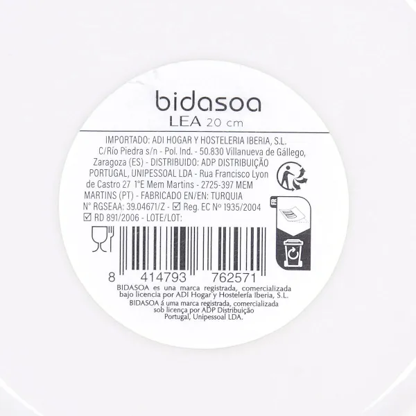 Deep Plate Bidasoa Lea Hydrozero White Ceramic Ø 20 cm (6 Units)