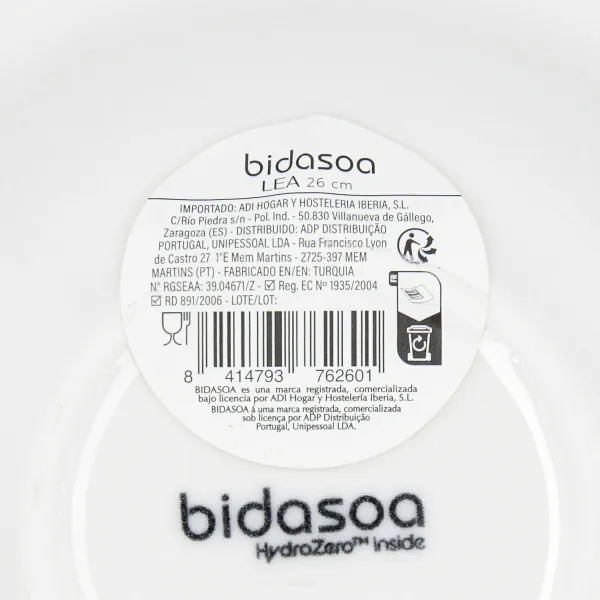 Pasta Dish Bidasoa Lea Hydrozero White Ceramic Ø 26 cm (6 Units)