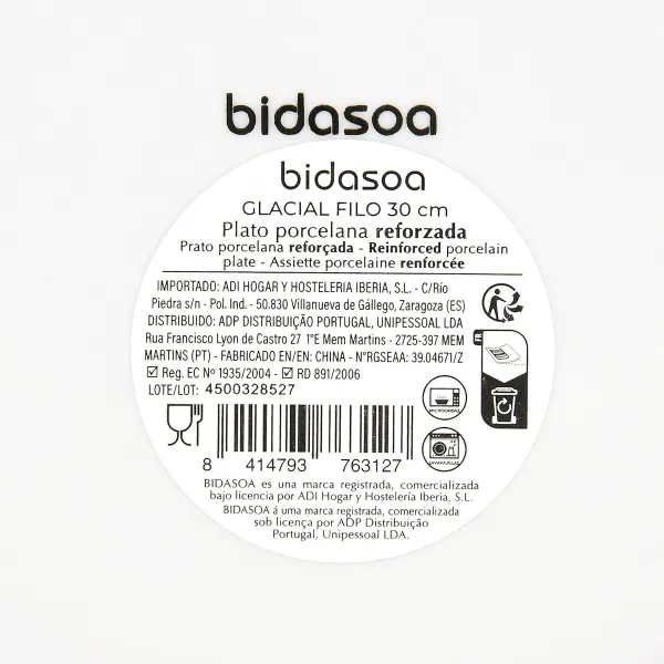 Plakans trauks Bidasoa Glacial Filo Balts Keramika Ø 30 cm (12 gb.)