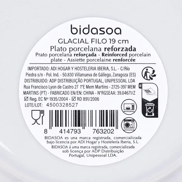 Desertinė lėkštė Bidasoa Glacial Filo Balta Keramikinis Ø 19 cm (36 Vienetai)