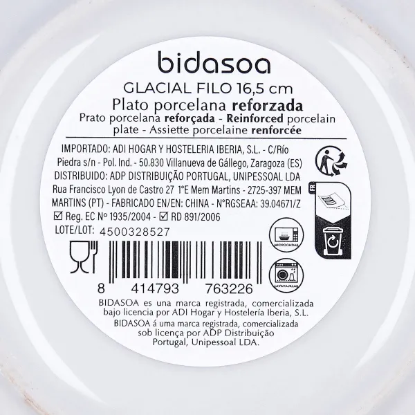 Plate Bidasoa Glacial Filo White Ceramic Ø 16,5 cm Bread (48 Units)
