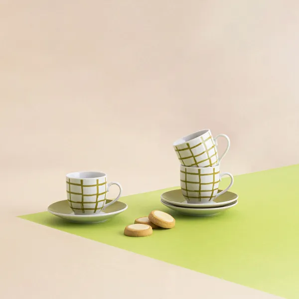 Cup with Plate Quid Kansas Green Ceramic 90 ml (6 Units)