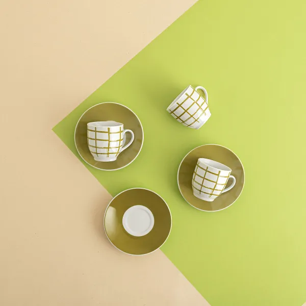 Cup with Plate Quid Kansas Green Ceramic 90 ml (6 Units)