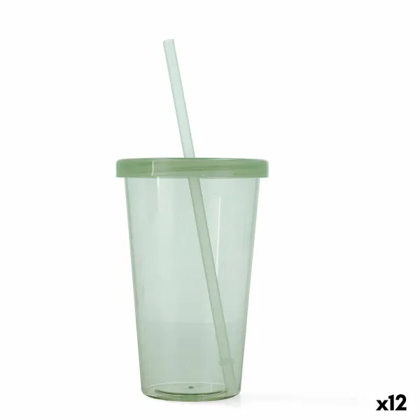 Стакан с Соломинкой Quid Quidate Зеленый Пластик 475 ml (12 штук)