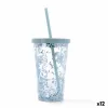 Cup with Straw Quid Quidate Blue Plastic 425 ml (12 Units)
