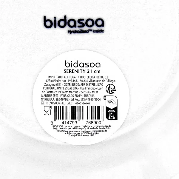 Plokščia lėkštė Bidasoa Serenity Hydrozero Balta Keramikinis Ø 21 cm (6 vnt.)
