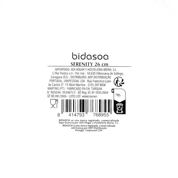 Pasta Dish Bidasoa Serenity Hydrozero White Ceramic Ø 26 cm (6 Units)