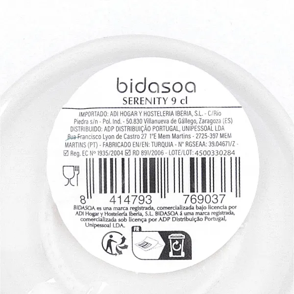 Tea and coffee cup Bidasoa Serenity Hydrozero White Ceramic 90 ml (12 Units)
